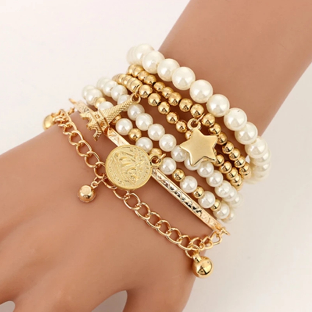 6pcs/set Fashion Gold Color Beads Pearl